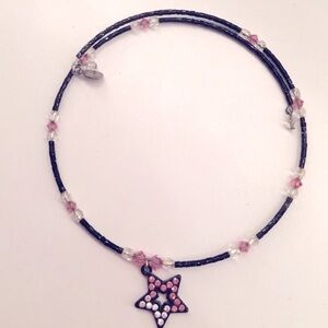 Black and Pink Rhinestone & Beaded Choker with Bling Star